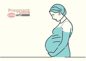 femme enceinte dans un style d'art en ligne dessiné à la main vecteur