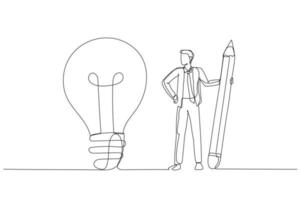 le dessin d'un homme d'affaires utilise un crayon pour relier les points et créer le concept d'ampoule d'idée de la compréhension de l'entreprise. style d'art en ligne continue unique vecteur
