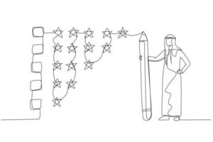 dessin d'une femme d'affaires tenant un crayon pour évaluer le concept de rétroaction d'étoile de rétroaction d'évaluation. dessin au trait continu vecteur