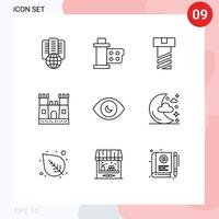 ensemble de 9 symboles d'icônes d'interface utilisateur modernes signes pour voir les éléments de conception vectoriels modifiables du château de l'œil de la bobine de l'œil humain vecteur