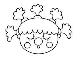 visage de fille de clown noir et blanc de vecteur. Clipart de contour d'avatar d'artiste de cirque. icône de ligne de vacances d'amusement. clipart de personnage de festival drôle mignon. illustration ou coloriage de comédien de spectacle de rue vecteur