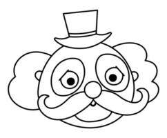 visage de clown noir et blanc de vecteur. Clipart de contour d'avatar d'artiste de cirque. icône de ligne de vacances d'amusement. clipart de personnage de festival drôle mignon. illustration ou coloriage de comédien de spectacle de rue vecteur