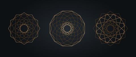 définir le mandala sacré d'or, luxe abstrait géométrique cercle d'or mandala logo concept vectoriel ensemble de faisceaux, géométrie sacrée isolée sur fond noir