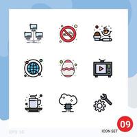 pack de 9 signes et symboles modernes de couleurs plates remplies pour les supports d'impression Web tels que l'oeuf dans le monde entier café internet éléments de conception vectoriels modifiables mondiaux vecteur