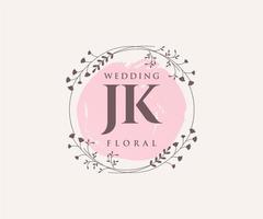 modèle de logos de monogramme de mariage lettre initiales jk, modèles minimalistes et floraux modernes dessinés à la main pour cartes d'invitation, réservez la date, identité élégante. vecteur