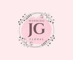 jg initiales lettre mariage monogramme logos modèle, modèles minimalistes et floraux modernes dessinés à la main pour cartes d'invitation, réservez la date, identité élégante. vecteur