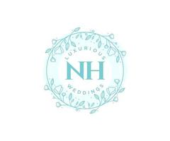 nh initiales lettre modèle de logos de monogramme de mariage, modèles minimalistes et floraux modernes dessinés à la main pour cartes d'invitation, réservez la date, identité élégante. vecteur