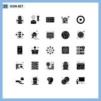 interface mobile ensemble de glyphes solides de 25 pictogrammes d'éléments de conception vectoriels modifiables pour l'immobilier de service de base de l'utilisateur vecteur