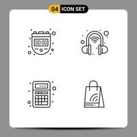 pack de 4 signes et symboles de couleurs plates modernes pour les supports d'impression Web tels que les applications de chronomètre regarder l'interaction du casque sans fil éléments de conception vectoriels modifiables vecteur