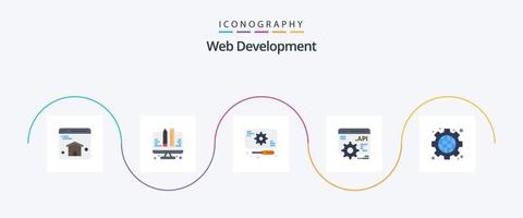 pack d'icônes plat 5 de développement web, y compris globe. interface. récupération. engrenage. notion d'API vecteur