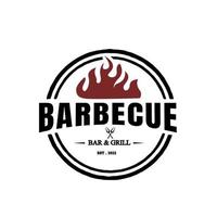 concept de logo vintage barbecue. grill avec modèle de timbre de flamme de feu. illustration vectorielle vecteur