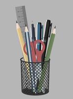 crayon, stylo et panier de papeterie vecteur