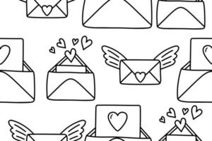 jolie lettre d'amour doodle, enveloppe avec motif coeur. illustration vectorielle dessinés à la main vecteur