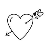 coeur de vecteur de doodle simple avec flèche pour les cartes, les affiches, l'emballage et la conception de la saint-valentin.