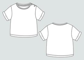 t-shirt à manches courtes en tête modèle d'illustration vectorielle de croquis plat de mode technique pour les enfants. vecteur