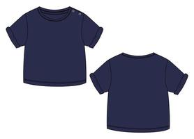 t-shirt à manches courtes en tête modèle d'illustration vectorielle de croquis plat de mode technique pour les enfants vecteur