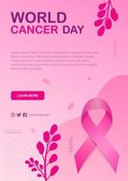 modèle d'affiche verticale de la journée mondiale du cancer dégradé avec ruban et feuille de la journée du cancer vecteur