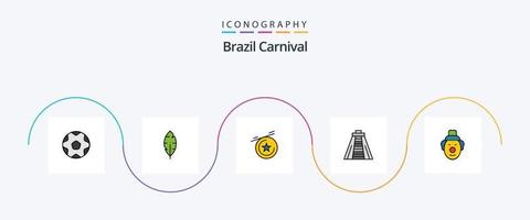 ligne de carnaval du brésil remplie de pack d'icônes plat 5, y compris le brésil. Star. la plume. fête. brésilien vecteur