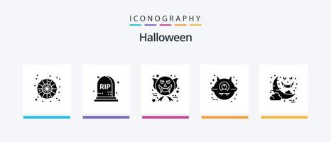 pack d'icônes glyphe halloween 5 comprenant un fantôme. lune. Visage. Halloween. chat. conception d'icônes créatives vecteur