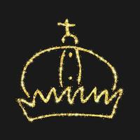 couronne dessinée à la main de paillettes d'or. reine de croquis de graffiti simple ou couronne de roi. couronnement impérial royal et symbole monarque isolé sur fond sombre. illustration vectorielle vecteur