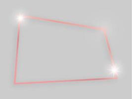 cadre brillant avec des effets lumineux. cadre quadrangulaire en or rose avec ombre sur fond gris. illustration vectorielle vecteur