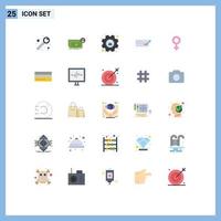 pack de 25 signes et symboles de couleurs plates modernes pour les supports d'impression Web tels que les éléments de conception vectoriels modifiables de la banque d'affaires de gestion des finances féminines vecteur