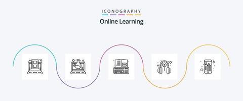 pack d'icônes de la ligne 5 d'apprentissage en ligne, y compris l'application éducative. leçon. livre. apprentissage. classe vecteur