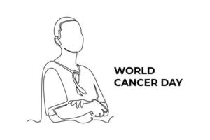 continu une ligne dessin femme lutte avec ruban comme symbole du cancer. concept de la journée mondiale du cancer. illustration graphique vectorielle de dessin à une seule ligne. vecteur