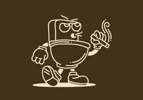 conception d'illustration de la mascotte des toilettes tenant une cigarette vecteur