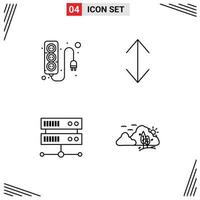 ligne d'interface mobile ensemble de 4 pictogrammes de centre d'hébergement électronique alimentation échelle paysage éléments de conception vectoriels modifiables vecteur