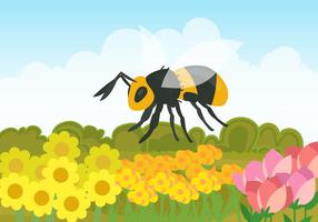 Un Hornet dans le champ de fleurs vecteur