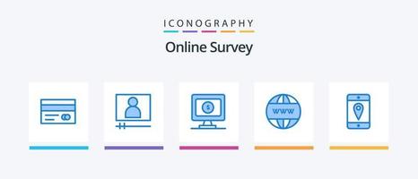 sondage en ligne pack d'icônes bleu 5, y compris la cellule. portable. moniteur. www. en ligne. conception d'icônes créatives vecteur