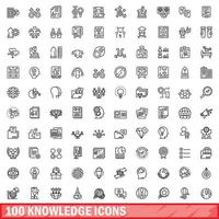 Ensemble de 100 icônes de connaissances, style de contour vecteur