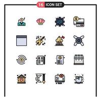 interface mobile ligne remplie de couleur plate ensemble de 16 pictogrammes d'interface de société filaire crédit trésorerie éléments de conception vectoriels créatifs modifiables vecteur