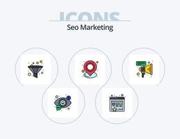 pack d'icônes remplies de ligne de marketing seo 5 conception d'icônes. référencement. engrenage. portable. référencement. développement vecteur