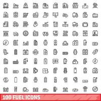 Ensemble de 100 icônes de carburant, style de contour vecteur