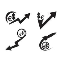 augmentation ou diminution du dollar ou de l'euro, conception d'illustration vectorielle d'icône vecteur