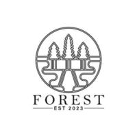 insigne d'art de ligne de logo de marque de camp de forêt, impression de tshirt vecteur