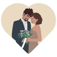 illustration de concept de mariage. heureux adorable couple amoureux. portrait de rester jeune homme et femme. illustration vectorielle plane, eps 10 vecteur