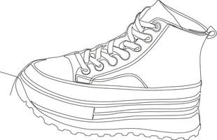 dessin au trait continu de chaussures en noir et blanc vecteur