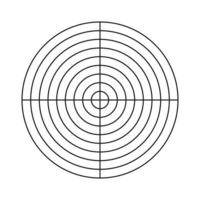 grille polaire de 8 cercles concentriques et pas de 4 degrés. diagramme circulaire divisé en segments. papier millimétré polaire vierge. roue de la vie ou traqueur d'habitudes. vecteur