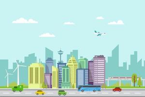 ville intelligente dans le futur gratte-ciel de transport intelligent et conception d'illustration éco-énergétique vecteur