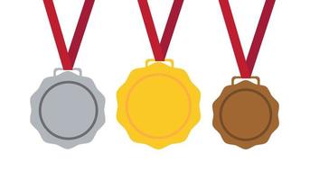 médailles d'or, d'argent et de bronze avec des icônes vectorielles plates à ruban bleu pour les applications et les sites Web sportifs vecteur
