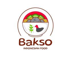 bakso ou boulette de viande avec icône de logo de nouilles et de légumes. style de dessin animé plat. conception de concept de cuisine asiatique. cuisine de rue traditionnelle indonésienne. vecteur art illustration isolé fond blanc