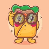 mascotte de caractère de nourriture de burrito de génie avec expression de pensée dessin animé isolé dans un style plat vecteur