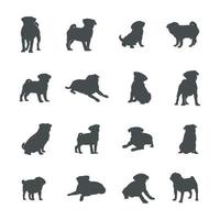 silhouettes de chien carlin, jeu de silhouette de chien carlin. vecteur