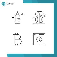 pack de 4 signes et symboles modernes de couleurs plates remplies pour les supports d'impression Web tels que la chimie bitcoin seringue petite monnaie éléments de conception vectoriels modifiables vecteur