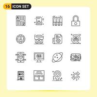 aperçu de l'interface mobile ensemble de 16 pictogrammes d'éléments de conception vectoriels modifiables de verrouillage de sécurité de gestionnaire de gestionnaire vecteur