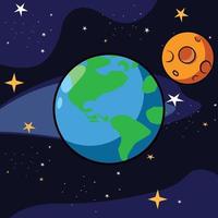 la terre et la lune dans l'espace, illustration de vecteur de dessin animé