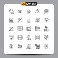 ligne d'interface mobile ensemble de 25 pictogrammes d'ordinateur plein espace expédier vers le bas des éléments de conception vectoriels modifiables extraterrestres vecteur